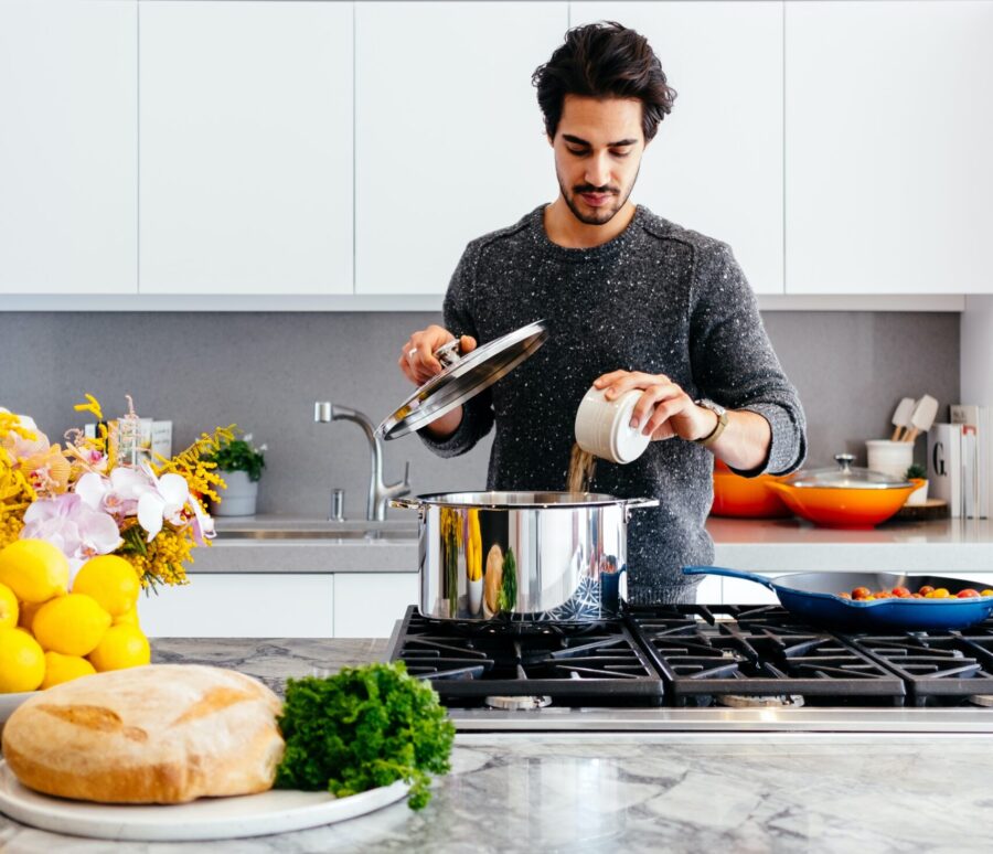 Man cooking in kitchen