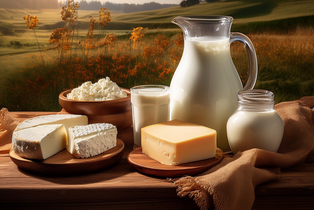 A table with a range of dairy products