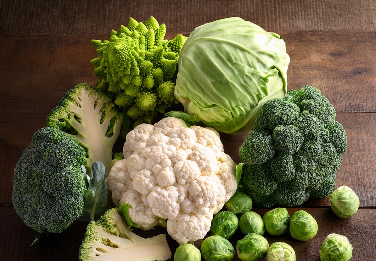 broccoli, cauliflower, cabbage and brussel sprouts
